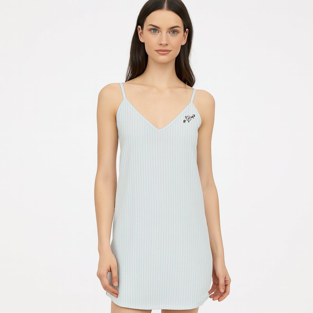 Betsey Johnson Blue Stripe Chemise Nightgown Size Small NWT